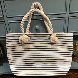 New w/Tags! Joie Beach Tote Bag - Navy/ Ivory Cotton Lined Rope Handle